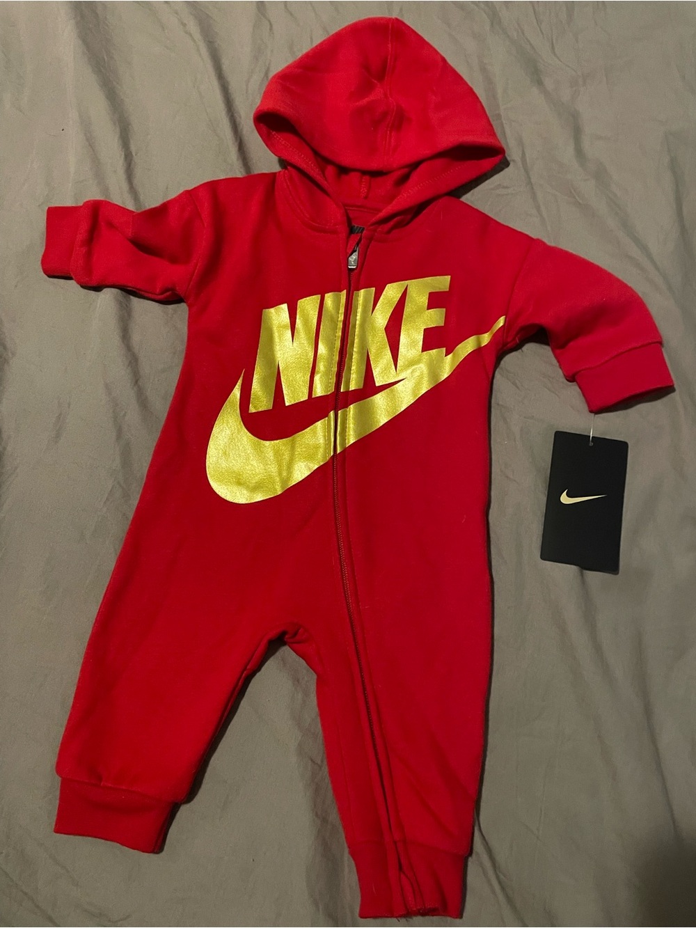 BNWT Nike Red & Gold Logo Hooded One-Piece for Kids
